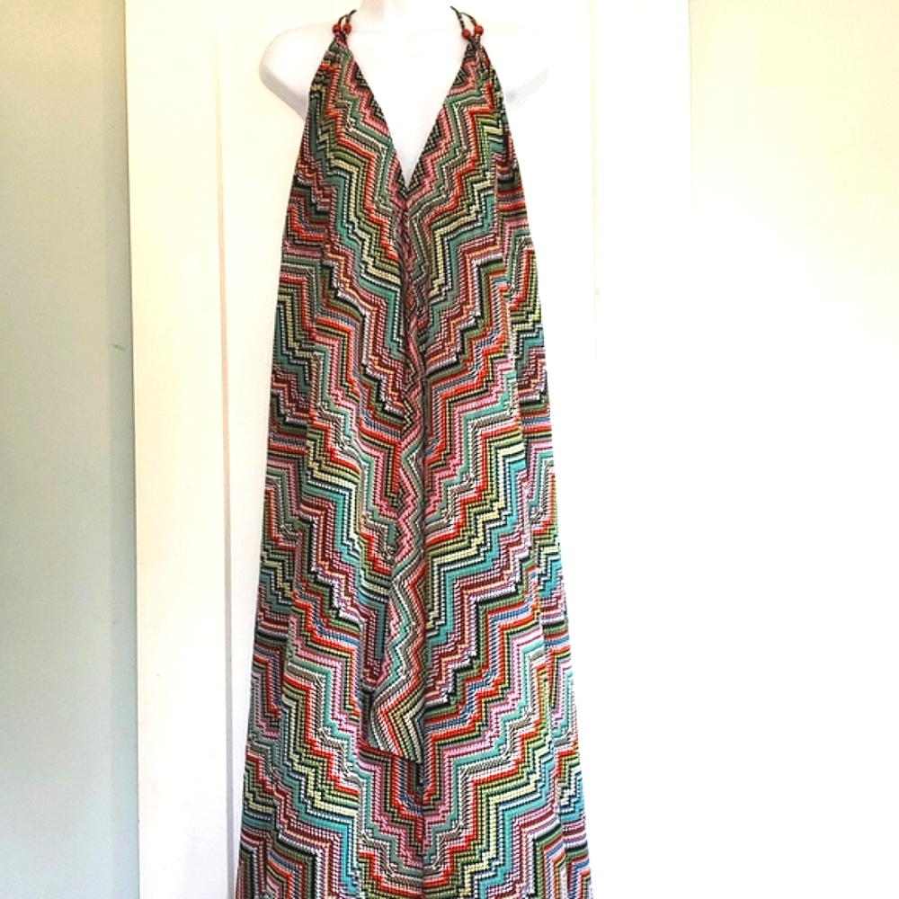 Urban Nomad asymmetrical midi chevron print halter dress